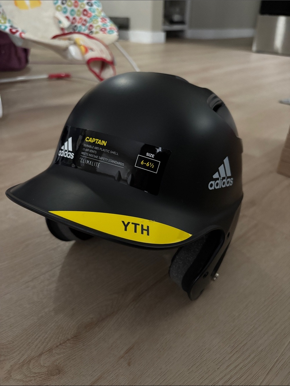 adidas Black and Yellow Youth Batting Helmet
